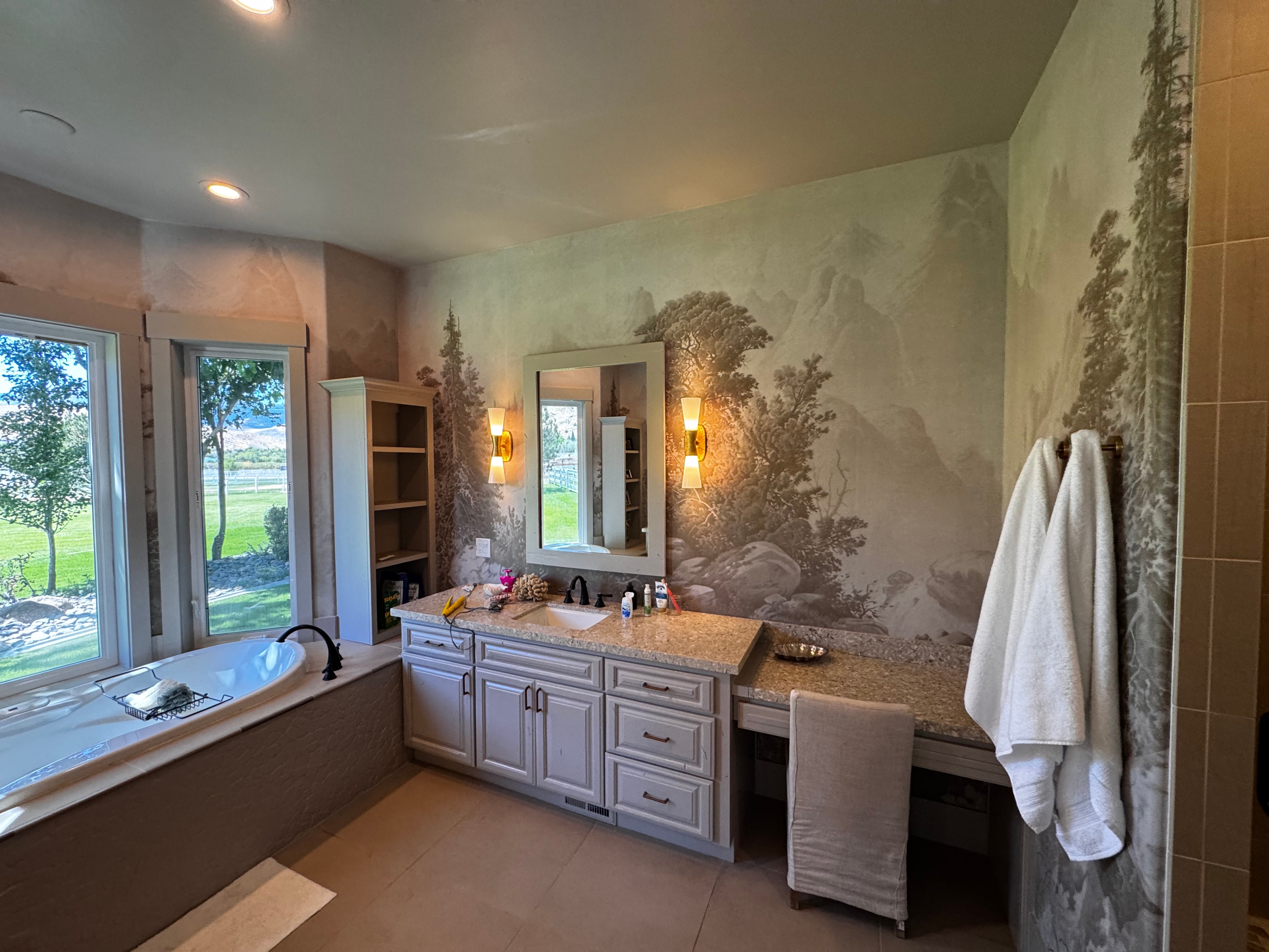 Bathroom with Mural Wallpaper